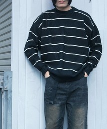 aimoha men パイナップル編みボーダースウェーター
