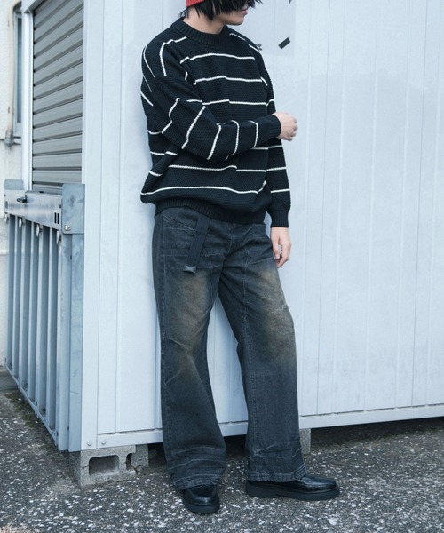 aimoha(アイモハ)の「aimoha men パイナップル編みボーダースウェーター(ニット/セーター・メンズ・ネイビー/ブラック/オフホワイト・MEDIUM/XX-LARGE/LARGE/XXX-LARGE/X-LARGE)」の16枚目の写真