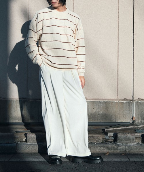 aimoha(アイモハ)の「aimoha men パイナップル編みボーダースウェーター(ニット/セーター・メンズ・ネイビー/ブラック/オフホワイト・MEDIUM/XX-LARGE/LARGE/XXX-LARGE/X-LARGE)」の8枚目の写真
