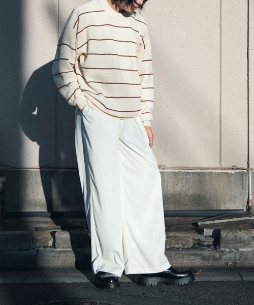 aimoha(アイモハ)の「aimoha men パイナップル編みボーダースウェーター(ニット/セーター・メンズ・ネイビー/ブラック/オフホワイト・MEDIUM/XX-LARGE/LARGE/XXX-LARGE/X-LARGE)」の9枚目の写真