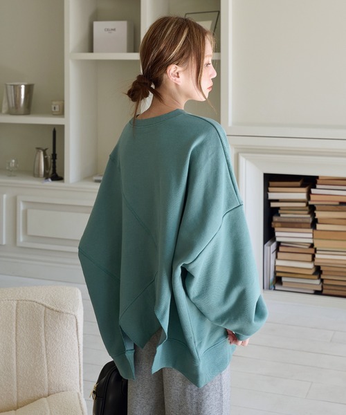 UNE MANSION（ユヌマンション）の「【マタニティウェア可能】カッティングアンバランスオーバーサイズトレーナー（スウェット・レディース・ブラック/グリーン/アイボリー・FREE）」の20枚目の写真