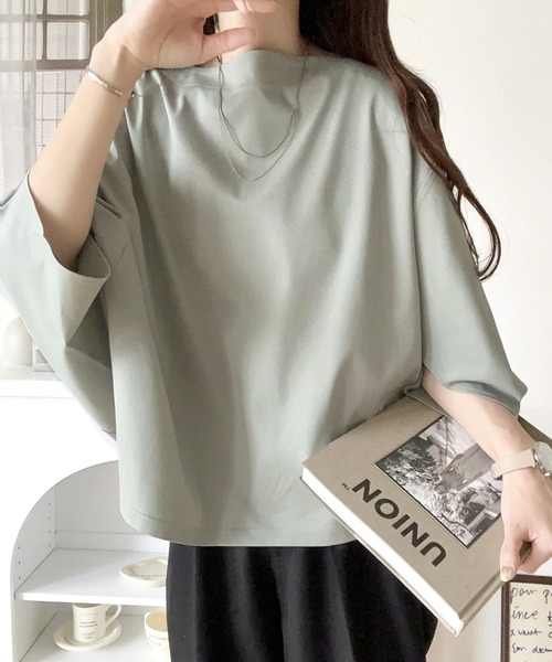 classicalelf(クラシカルエルフ)の「シンプルモダンな大人カジュアルトップス。 綿100%シルケットドルマンカットソー(Tシャツ/カットソー・レディース・グリーン/ホワイト/ブルー/ブラック/グレイッシュベージュ・LARGE/MEDIUM/SMALL/X-LARGE)」の20枚目の写真