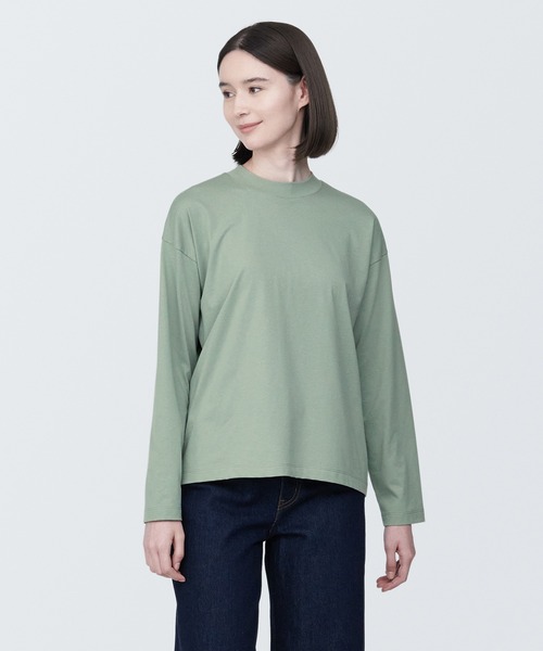 無印良品（ムジルシリョウヒン）の「婦人　天竺編みクルーネック長袖Ｔシャツ（Tシャツ/カットソー・レディース・クリーム/ライトグリーン・M）」の2枚目の写真