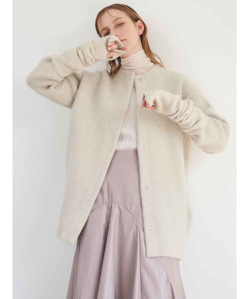 ELENDEEK（エレンディーク）の「CNラクーンミックスWカーディガン（ノーカラージャケット・レディース・ベージュ/ブラック/アイボリー・01）」の14枚目の写真