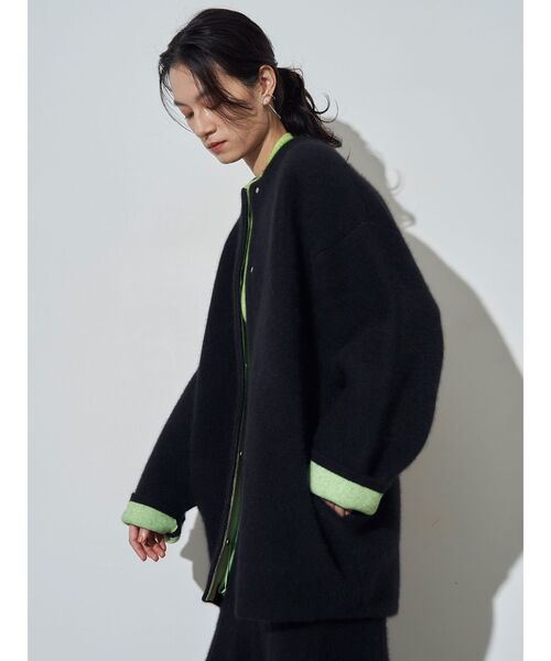 ELENDEEK（エレンディーク）の「CNラクーンミックスWカーディガン（ノーカラージャケット・レディース・ベージュ/ブラック/アイボリー・01）」の16枚目の写真