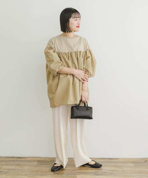 ITEMS URBANRESEARCH（アイテムズ アーバンリサーチ）の「セルフカットプリーツイージーパンツ（その他パンツ・レディース・ブラック/オフホワイト/ブラウン・FREE）」の8枚目の写真