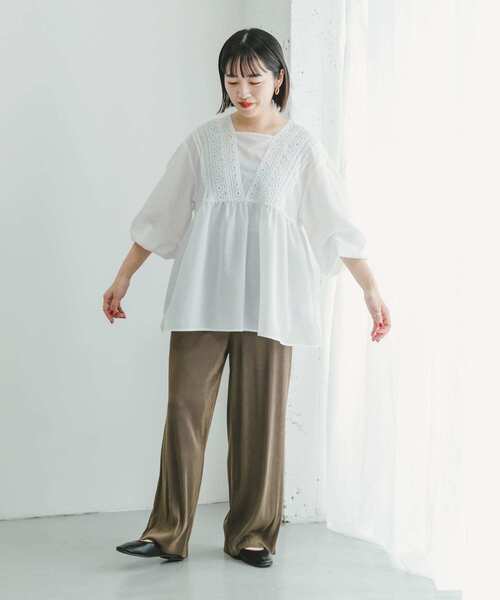 ITEMS URBANRESEARCH（アイテムズ アーバンリサーチ）の「セルフカットプリーツイージーパンツ（その他パンツ・レディース・ブラック/オフホワイト/ブラウン・FREE）」の14枚目の写真