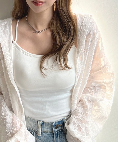 Futier land(フューティアランド)の「大人っぽく着こなす主役アイテム。ジャガードフラワーシアーシャツ(シャツ/ブラウス・レディース・ライトグリーン/アイボリー/グレー/ブラック/ブラウン/ライトブルー/ライトピンク・FREE/SMALL)」の10枚目の写真