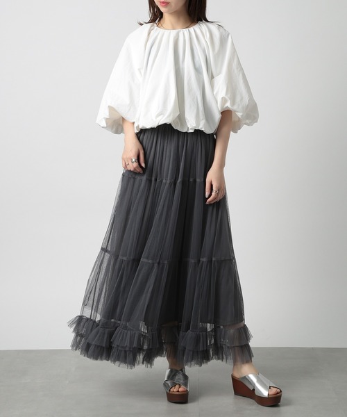 MAISON BREEZE（メゾンブリーズ）の「【MAISON BREEZE】ショートバルーンギャザーブルオーバー trc（シャツ/ブラウス・レディース・ブラック/オフホワイト/グレー・FREE）」の8枚目の写真