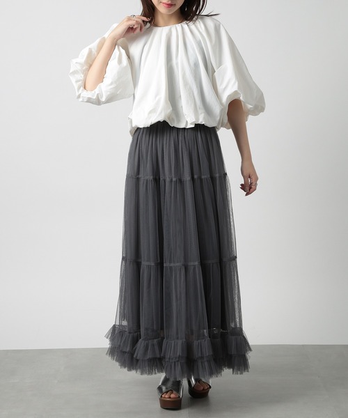 MAISON BREEZE（メゾンブリーズ）の「【MAISON BREEZE】ショートバルーンギャザーブルオーバー trc（シャツ/ブラウス・レディース・ブラック/オフホワイト/グレー・FREE）」の14枚目の写真