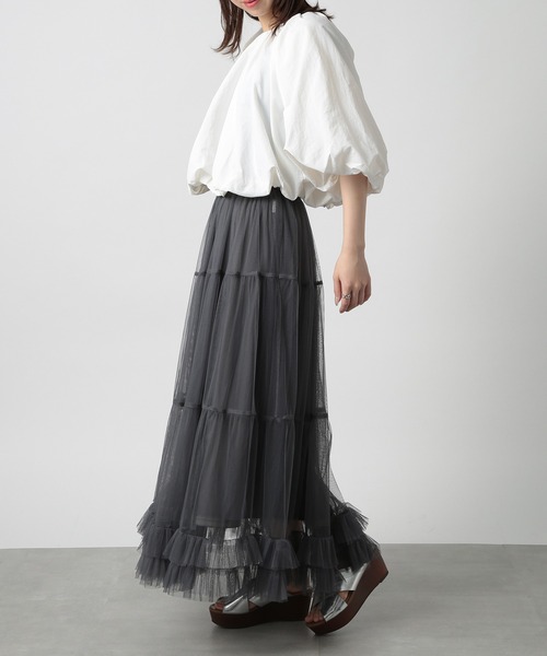 MAISON BREEZE（メゾンブリーズ）の「【MAISON BREEZE】ショートバルーンギャザーブルオーバー trc（シャツ/ブラウス・レディース・ブラック/オフホワイト/グレー・FREE）」の15枚目の写真