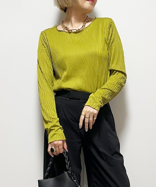 Fizz（フィズ）の「ウェーブジャガード　クルーネックロンT（Tシャツ/カットソー・レディース・ブラック/アイボリー/マスタード/グリーン/グレイッシュベージュ・M）」の5枚目の写真