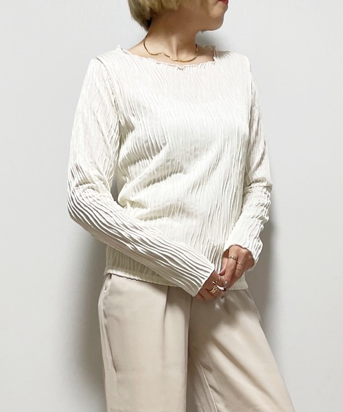 Fizz（フィズ）の「ウェーブジャガード　クルーネックロンT（Tシャツ/カットソー・レディース・ブラック/アイボリー/マスタード/グリーン/グレイッシュベージュ・M）」の6枚目の写真