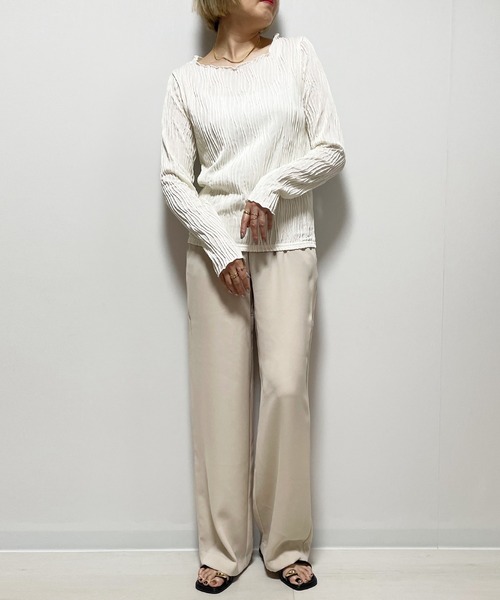 Fizz（フィズ）の「ウェーブジャガード　クルーネックロンT（Tシャツ/カットソー・レディース・ブラック/アイボリー/マスタード/グリーン/グレイッシュベージュ・M）」の7枚目の写真