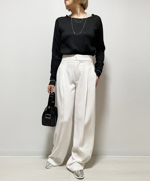 Fizz（フィズ）の「ウェーブジャガード　クルーネックロンT（Tシャツ/カットソー・レディース・ブラック/アイボリー/マスタード/グリーン/グレイッシュベージュ・M）」の8枚目の写真