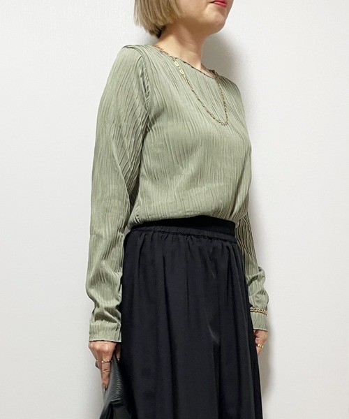 Fizz（フィズ）の「ウェーブジャガード　クルーネックロンT（Tシャツ/カットソー・レディース・ブラック/アイボリー/マスタード/グリーン/グレイッシュベージュ・M）」の12枚目の写真