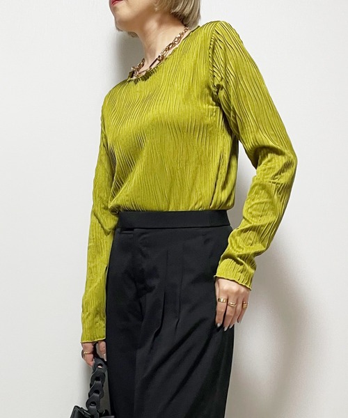 Fizz（フィズ）の「ウェーブジャガード　クルーネックロンT（Tシャツ/カットソー・レディース・ブラック/アイボリー/マスタード/グリーン/グレイッシュベージュ・M）」の14枚目の写真