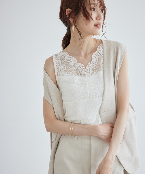 ROPE' PICNIC(ロペピクニック)の「総レースインナー(タンクトップ・レディース・ホワイト/ブラック・38/40)」の6枚目の写真