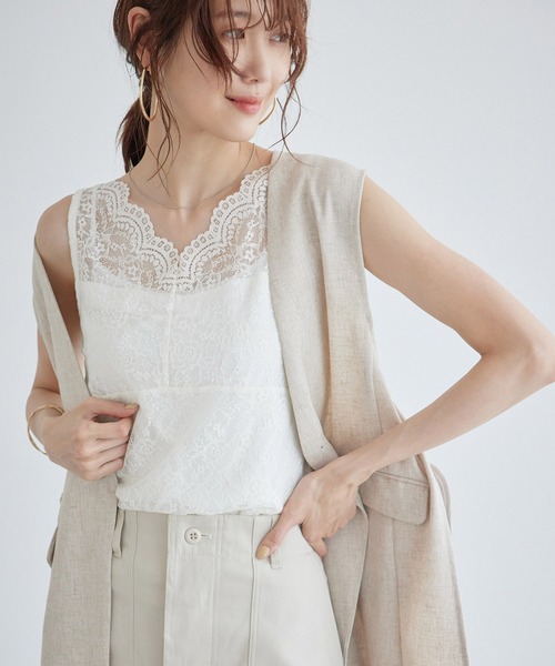 ROPE' PICNIC(ロペピクニック)の「総レースインナー(タンクトップ・レディース・ホワイト/ブラック・38/40)」の4枚目の写真