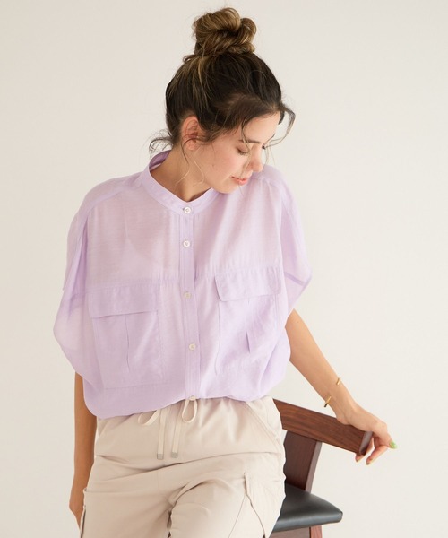 BAYFLOW（ベイフロー）の「シアーワークシャツ（シャツ/ブラウス・レディース・チャコール/ベージュ/ラベンダー/オフホワイト/ブルー/ブラウン/グリーン・FREE）」の7枚目の写真