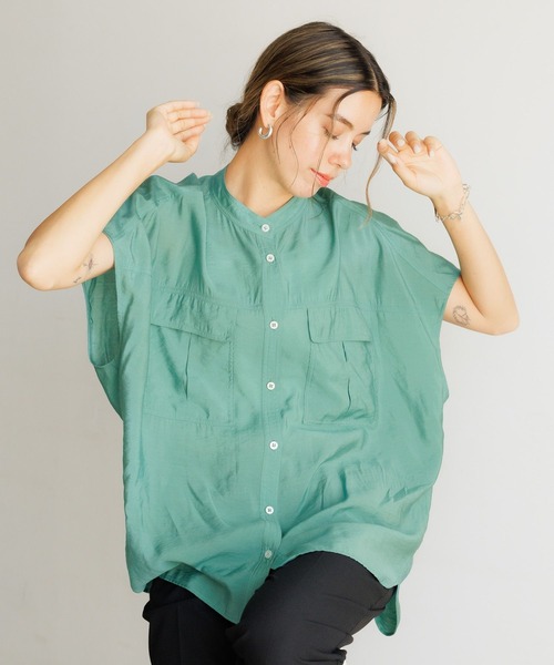 BAYFLOW（ベイフロー）の「シアーワークシャツ（シャツ/ブラウス・レディース・チャコール/ベージュ/ラベンダー/オフホワイト/ブルー/ブラウン/グリーン・FREE）」の5枚目の写真