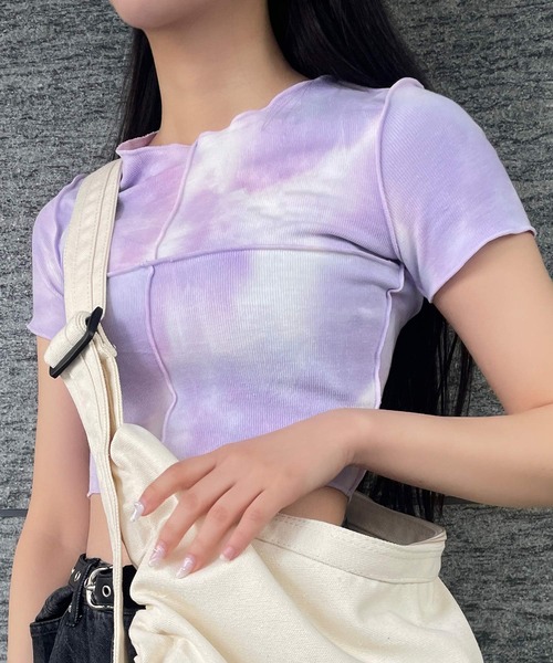 Figments（フィグメンツ）の「オーバーステッチタイダイチビT（その他トップス・レディース・ブラック/パープル・FREE）」の2枚目の写真
