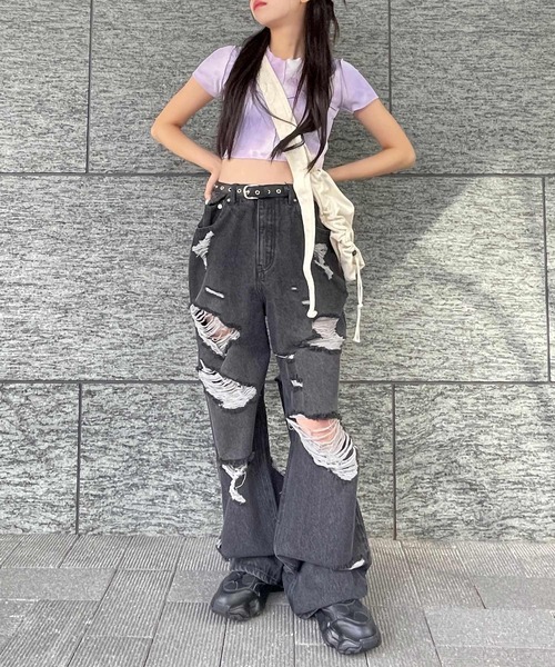 Figments（フィグメンツ）の「オーバーステッチタイダイチビT（その他トップス・レディース・ブラック/パープル・FREE）」の20枚目の写真