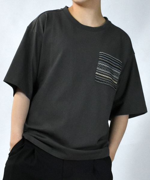 【セール】balfas lace pocket T-shirt/バルファスレース編み ポケット クルーネック半袖Tシャツ（Tシャツ/カットソー）｜Starting Over（スターティングオーバー）