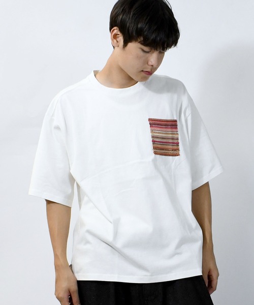 セール】balfas lace pocket T-shirt/バルファスレース編み