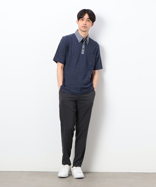 COMME CA ISM（コムサイズム）の「【吸水速乾】市松ジャカードコンビポロシャツ（ポロシャツ・メンズ・ブラック/ブルー/ネイビー/ホワイト・MEDIUM/LARGE/X-LARGE）」の12枚目の写真