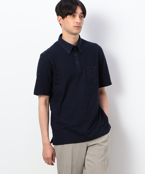 COMME CA ISM（コムサイズム）の「【吸水速乾】市松ジャカードコンビポロシャツ（ポロシャツ・メンズ・ブラック/ブルー/ネイビー/ホワイト・MEDIUM/LARGE/X-LARGE）」の3枚目の写真