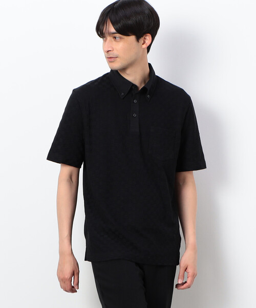 COMME CA ISM（コムサイズム）の「【吸水速乾】市松ジャカードコンビポロシャツ（ポロシャツ・メンズ・ブラック/ブルー/ネイビー/ホワイト・MEDIUM/LARGE/X-LARGE）」の2枚目の写真