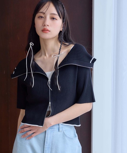 one after another NICE CLAUP（ワンアフターアナザーナイスクラップ）の「ダブルジップラインニット（ニット/セーター・レディース・グレー/ブラック/ベージュ/アイボリー/レッド/ピンク/グレイッシュベージュ・FREE）」の3枚目の写真