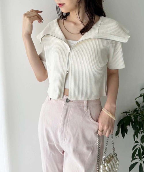 one after another NICE CLAUP（ワンアフターアナザーナイスクラップ）の「ダブルジップラインニット（ニット/セーター・レディース・グレー/ブラック/ベージュ/アイボリー/レッド/ピンク/グレイッシュベージュ・FREE）」の12枚目の写真