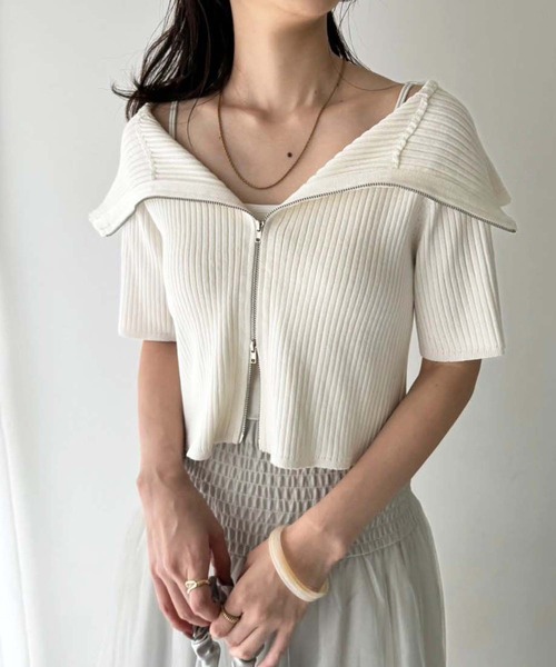 one after another NICE CLAUP（ワンアフターアナザーナイスクラップ）の「ダブルジップラインニット（ニット/セーター・レディース・グレー/ブラック/ベージュ/アイボリー/レッド/ピンク/グレイッシュベージュ・FREE）」の14枚目の写真