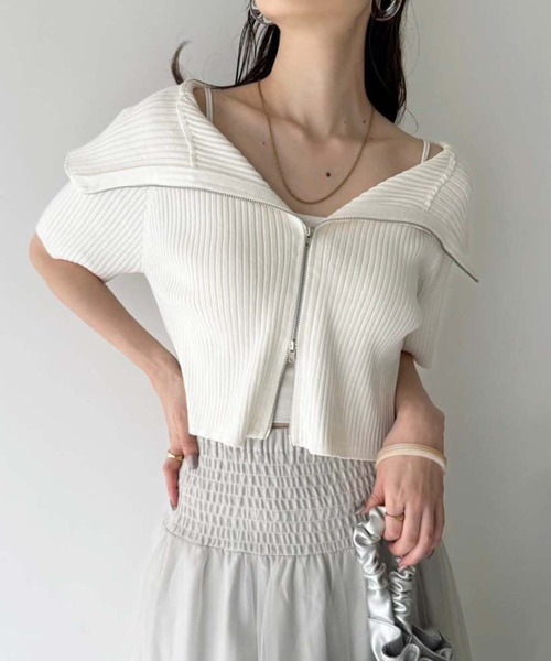 one after another NICE CLAUP（ワンアフターアナザーナイスクラップ）の「ダブルジップラインニット（ニット/セーター・レディース・グレー/ブラック/ベージュ/アイボリー/レッド/ピンク/グレイッシュベージュ・FREE）」の15枚目の写真