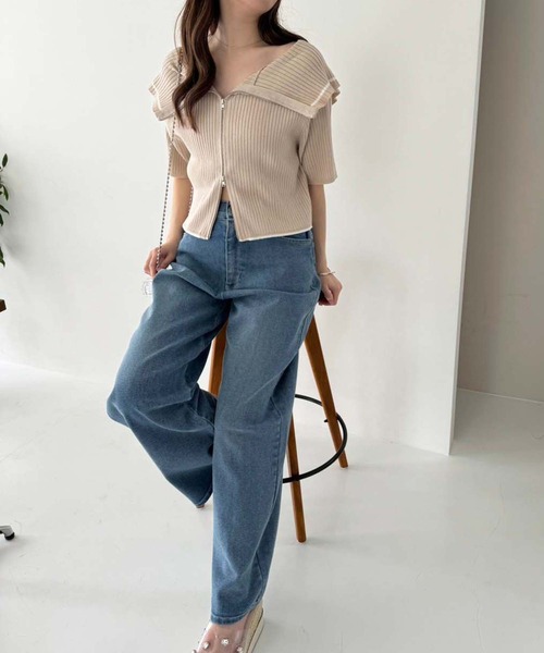 one after another NICE CLAUP（ワンアフターアナザーナイスクラップ）の「ダブルジップラインニット（ニット/セーター・レディース・グレー/ブラック/ベージュ/アイボリー/レッド/ピンク/グレイッシュベージュ・FREE）」の22枚目の写真