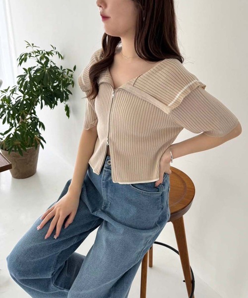 one after another NICE CLAUP（ワンアフターアナザーナイスクラップ）の「ダブルジップラインニット（ニット/セーター・レディース・グレー/ブラック/ベージュ/アイボリー/レッド/ピンク/グレイッシュベージュ・FREE）」の21枚目の写真