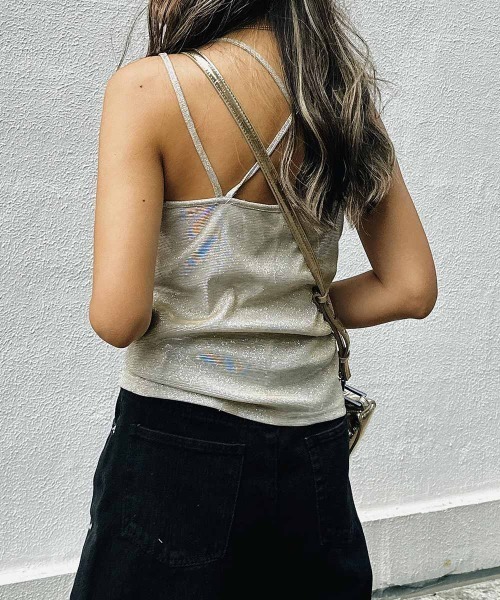 esutoreja(エストレジャ)の「グリッターカップキャミソール(Tシャツ/カットソー・レディース・ホワイト/ゴールド/ブラック・FREE)」の5枚目の写真