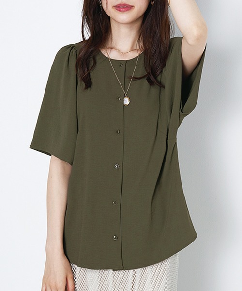 BELLUNA PLUS（ベルーナ）の「お手入れ楽々！ビンテージ素材ブラウス（シャツ/ブラウス・レディース・カーキブラウン/ブルーグレー/イエロー/ネイビー・MEDIUM/X-LARGE/LARGE）」の14枚目の写真