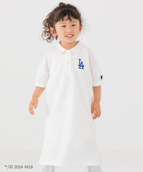 新品　ロサンゼルス・ドジャース ポロワンピース 水色 半袖 セール】MLB 刺繍ロゴ 半袖ポロワンピース（ワンピース）｜MLB