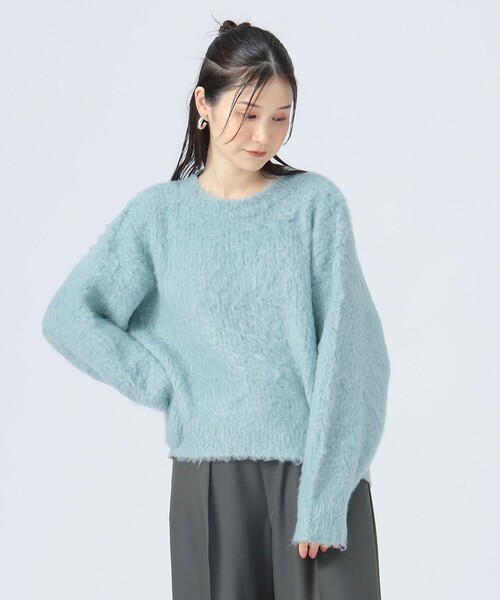 美品✨Whim Gazetteシャギーニット V サックスブルー　フリー 美品✨Whim Gazetteシャギーニット V サックスブルー フリー