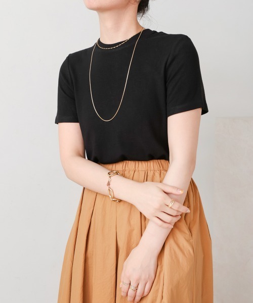 Bou Jeloud（ブージュルード）の「スムージーＴシャツ（Tシャツ/カットソー・レディース・ホワイト/ブラック/モカ/サックスブルー/ピンク・FREE）」の3枚目の写真