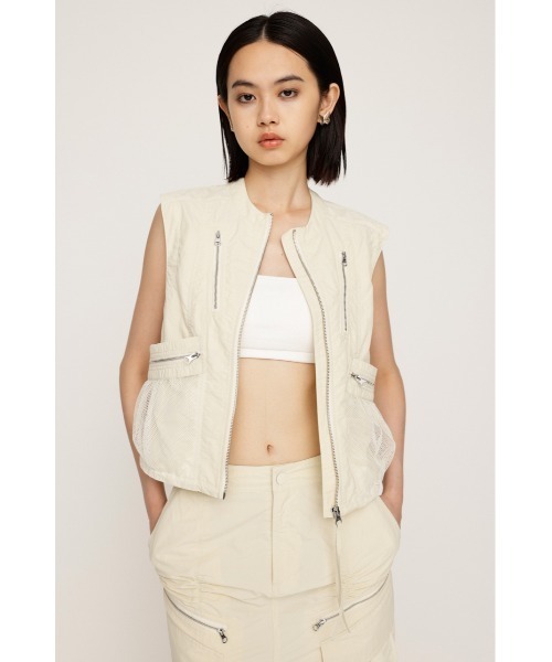 SLY（スライ）の「MESH DOCKING MILITALY VEST メッシュ ドッキング ミリタリー ベスト / セットアップ可 ノースリーブトップス（ベスト・レディース・ブラック/アイボリー・FREE）」の3枚目の写真