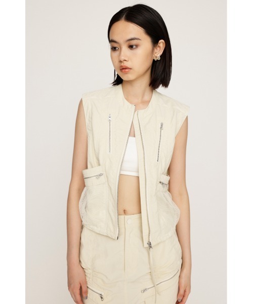 SLY（スライ）の「MESH DOCKING MILITALY VEST メッシュ ドッキング ミリタリー ベスト / セットアップ可 ノースリーブトップス（ベスト・レディース・ブラック/アイボリー・FREE）」の6枚目の写真