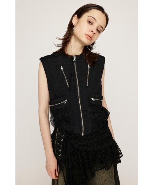 SLY（スライ）の「MESH DOCKING MILITALY VEST メッシュ ドッキング ミリタリー ベスト / セットアップ可 ノースリーブトップス（ベスト・レディース・ブラック/アイボリー・FREE）」の19枚目の写真