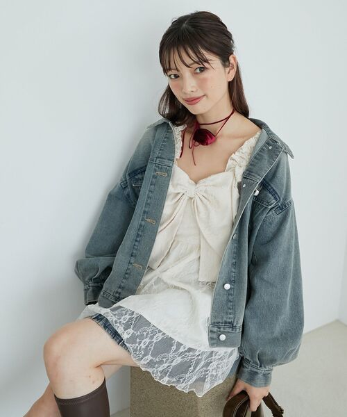 MAJESTIC LEGON（マジェスティックレゴン）の「肩フリルリボンビスチェ（ベスト・レディース・アイボリー/ブラック/ホワイト系その他2・MEDIUM）」の6枚目の写真