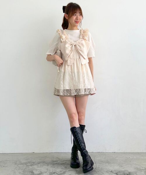 MAJESTIC LEGON（マジェスティックレゴン）の「肩フリルリボンビスチェ（ベスト・レディース・アイボリー/ブラック/ホワイト系その他2・MEDIUM）」の7枚目の写真