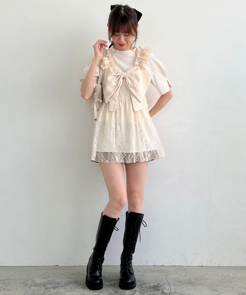 MAJESTIC LEGON（マジェスティックレゴン）の「肩フリルリボンビスチェ（ベスト・レディース・アイボリー/ブラック/ホワイト系その他2・MEDIUM）」の8枚目の写真