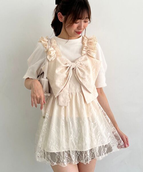 MAJESTIC LEGON（マジェスティックレゴン）の「肩フリルリボンビスチェ（ベスト・レディース・アイボリー/ブラック/ホワイト系その他2・MEDIUM）」の11枚目の写真